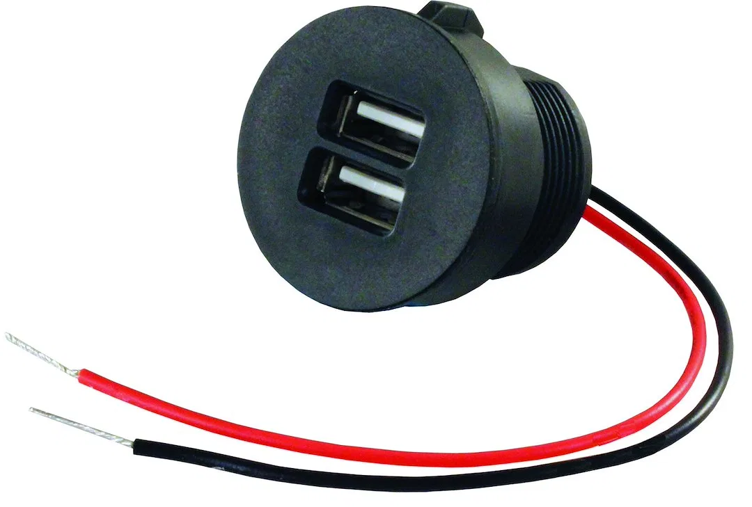 15115 – JR PRODUCTS USB Outlet, Vehicle And Marine Use Wired Double Ports 2.1 Amp At 5 Volt 1-1/8 Inch Mounting Hole ...